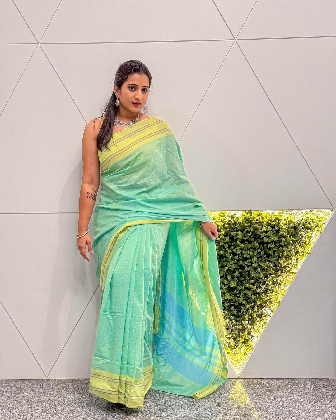 Beautiful Youtube Actress Viraajita In Green Saree5